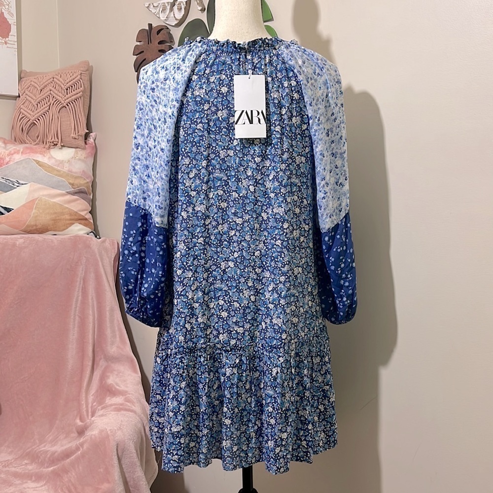 Zara Blue Floral Ditsy Ruffle Tiered Dress Sz. XS BNWT - Picture 7 of 12